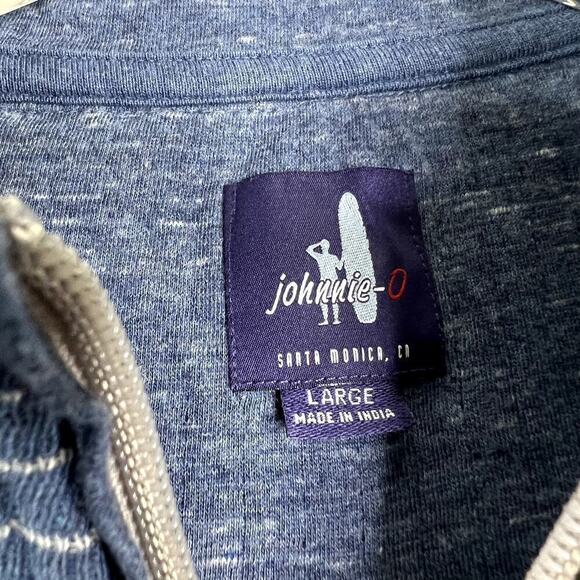 Johnnie-O Emmett Half Zip Sweatshirt Pullover Marlin Blue White Striped Knit Lg - Picture 4 of 7